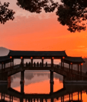 江南水乡古镇日落景观2256#横屏 