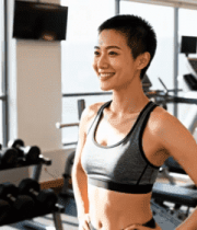 健身房内微笑的健身女性1967#横屏 