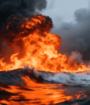 火山喷发海浪翻涌场景4729#横屏 