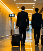 机场内商务人士拖行李箱行走4632#横屏 