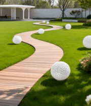 花园木质小径与球形装饰景观4536#横屏 