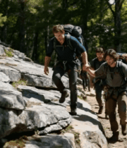 户外登山者攀爬岩石1487#横屏 