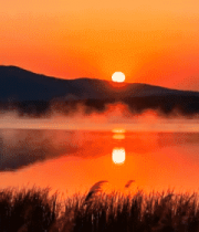湖面日出自然风光1037#横屏 