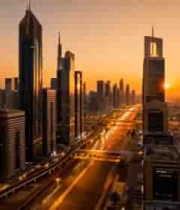  迪拜城市高楼黄昏全景360#横屏 	 - 