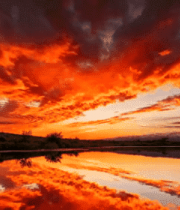湖面倒映绚丽晚霞风光3226#横屏 
