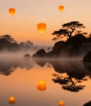 湖面孔明灯升空自然风光1891#横屏 