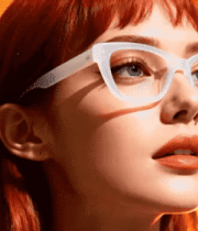 红发女子戴白色眼镜特写4699#横屏 