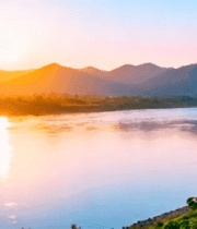 河畔日出山水风光4276#横屏 