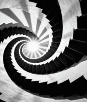 黑白螺旋楼梯光影画面5042#横屏 