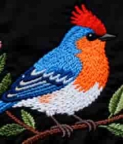 刺绣小鸟花卉图案素材2330#横屏 	 