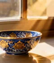  窗边精美瓷器碗特写1363#横屏 	 