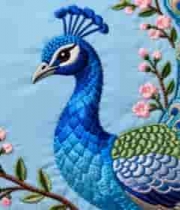  刺绣孔雀花卉图案特写1504#横屏 	 -