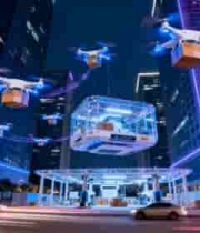  城市夜景无人机送货画面692#横屏 	 