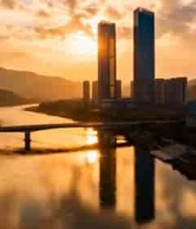  城市桥梁日落航拍全景3014#横屏 	 