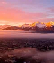  城市日出雪山全景1714#横屏 	 - 