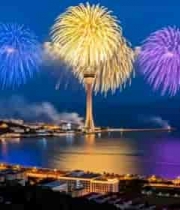  城市夜空烟花绽放全景2761#横屏 	 - 