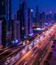  城市夜景高楼与街道车流2141#横屏 	 