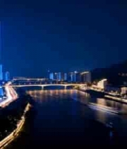  城市夜景高楼河流俯瞰1931#横屏 	 