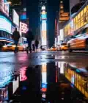  城市街道夜景车流与人行画面484#横屏 	 - 