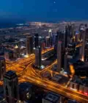  城市夜景航拍高楼与车流3009#横屏 	 