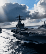 海上航空母舰日落景象2724#横屏 