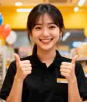  超市内女性员工竖拇指示意1659#横屏 	 