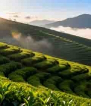  晨曦中的茶山自然风光1023#横屏 	 