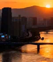  城市河畔日落全景107#横屏 	 