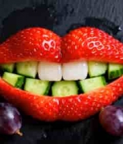  草莓葡萄组成创意水果嘴唇2816#横屏 	 