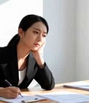  办公室女商人伏案书写1906#横屏 	 - 