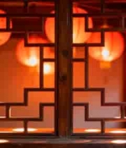  中式窗棂红灯笼夜景3207#横屏 	 