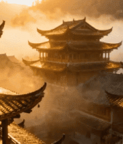 古风楼阁晨曦全景4155#横