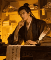 古代男子书房伏案沉思362#横