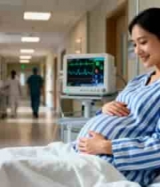  孕妇病房微笑抚摸肚子3119#横屏 	 