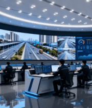 工作人员操控交通监控大屏5201#横