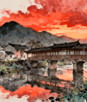 古风古镇夕阳山水景观812#横