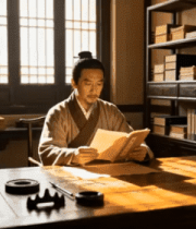 古代男子书房内翻阅古书5185#横