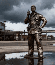 工厂前消防员铜像1695#横屏 