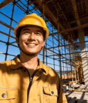 工地工人戴安全帽微笑近景5198#横