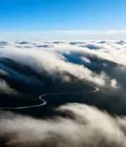  云海航拍 山间公路晨光3097#横屏 	 -