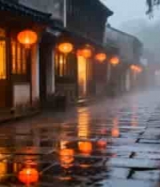  雨夜古街红灯笼3034#横屏 	 