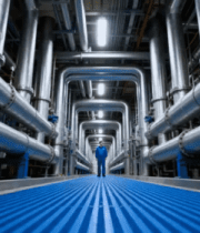 工厂内工人行走于管道间3873#横屏 