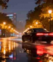  雨夜街灯与汽车流光3045#横屏 	 