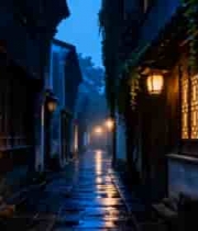  雨夜古巷灯笼光影3037#横屏 	 -
