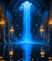 哥特式教堂内蓝色瀑布景观4799#横