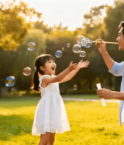 父女公园吹泡泡互动场景3223#横屏 