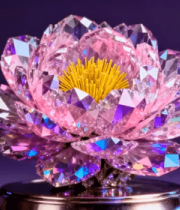 粉色水晶荷花摆件特写2927#横