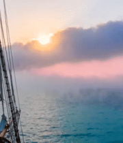 帆船海面日落景象3657#横