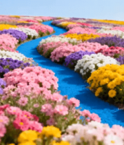 多彩花海中的蓝色小径1934#横屏 
