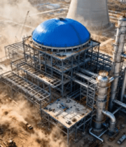 发电厂建设施工现场航拍3501#横